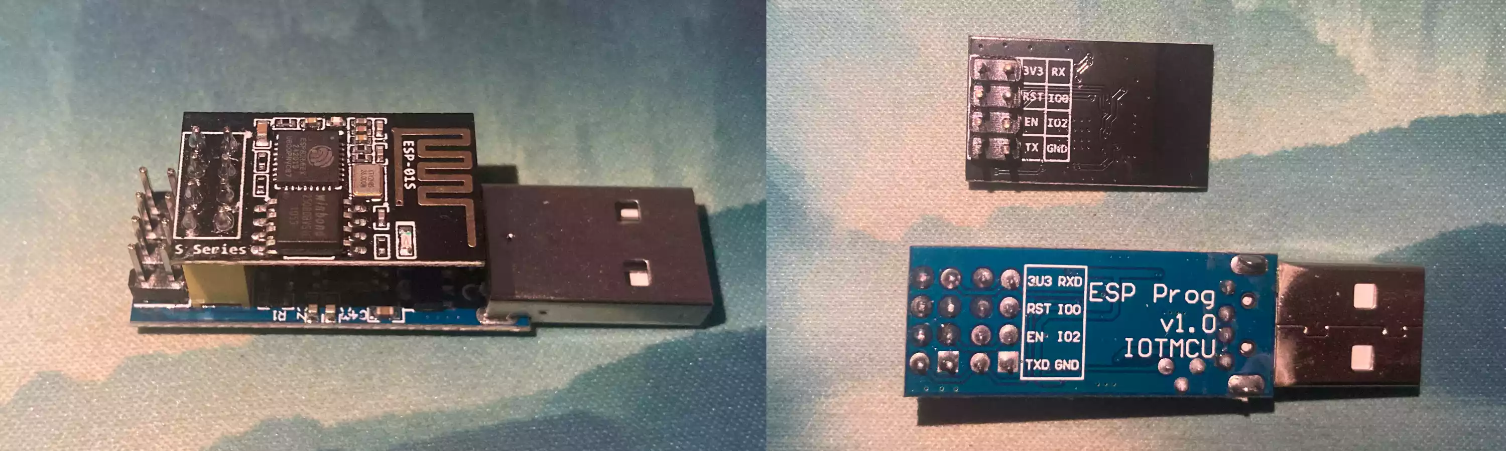 模块接上烧录器与分开的图片