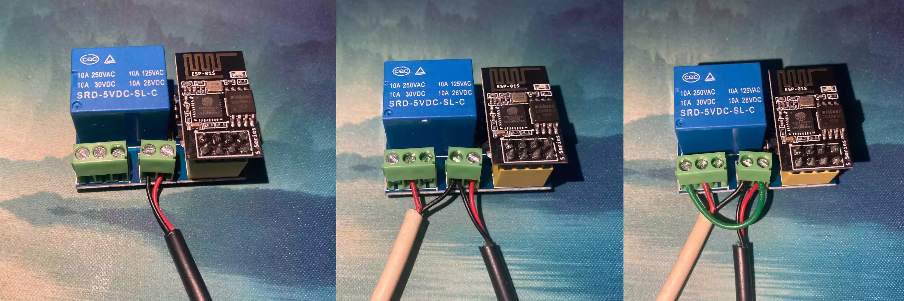 先接电源线,再输出线,最后用一条线把供电正极与继电常开端连接起来