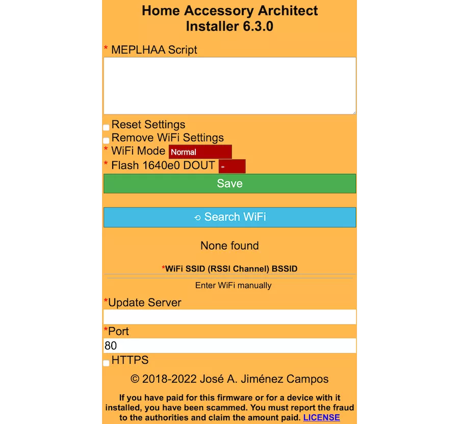 橘黄色的 HAA 配置网页
